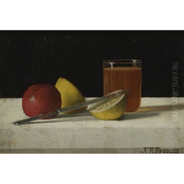 Table Arrangement With Apple, Lemon, Glass And Knife Oil Painting by John F. Francis