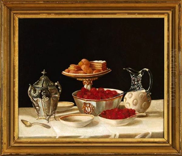 Still Life Berries, Cakes And Cream Oil Painting by John F. Francis