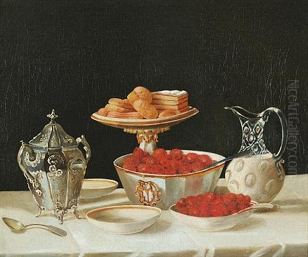 Still Life Of Strawberries And Cream Oil Painting by John F. Francis