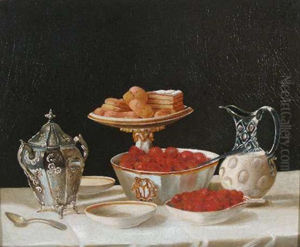 Strawberries And Cream Still Life by John F. Francis