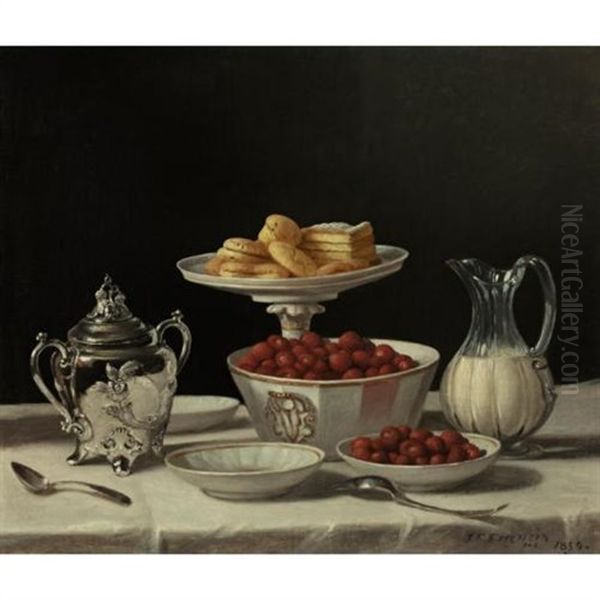 Still Life: Strawberries And Cream Oil Painting by John F. Francis