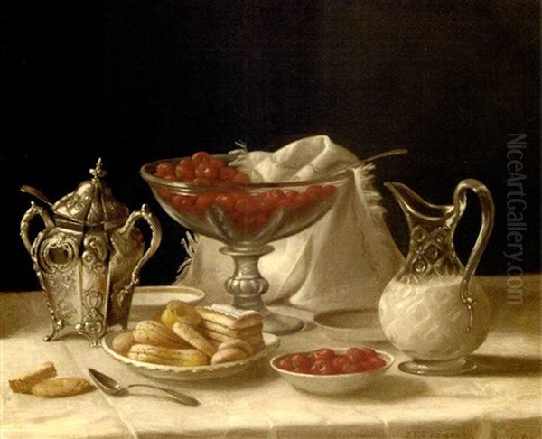 Strawberries, Cakes And Cream Oil Painting by John F. Francis