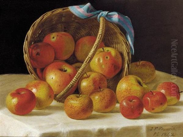 Red And Yellow Apples In A Basket Oil Painting by John F. Francis