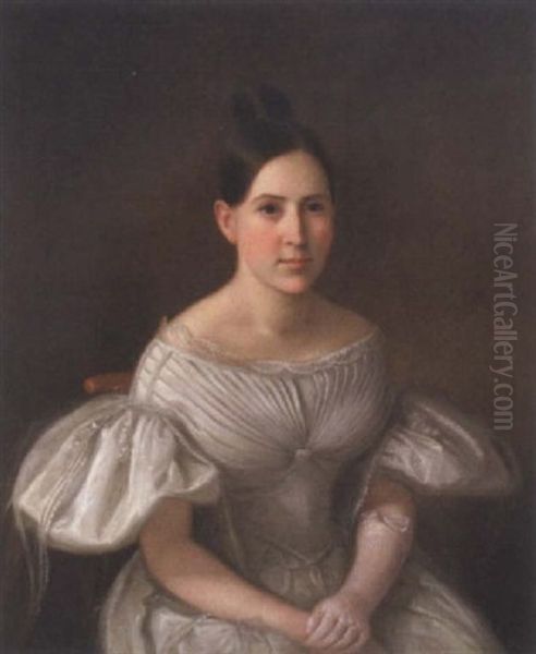 Portrait Of A Young Girl Dressed In White Oil Painting by John F. Francis