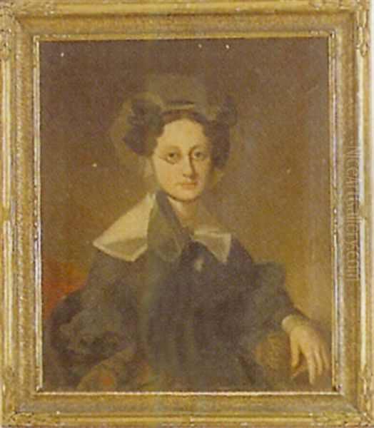 Portrait Of A Lady Wearing A White Bonnet And Black Dress Oil Painting by John F. Francis