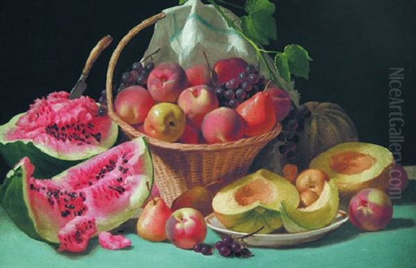 Still Life With Melons, Peaches And Grapes Oil Painting by John F. Francis