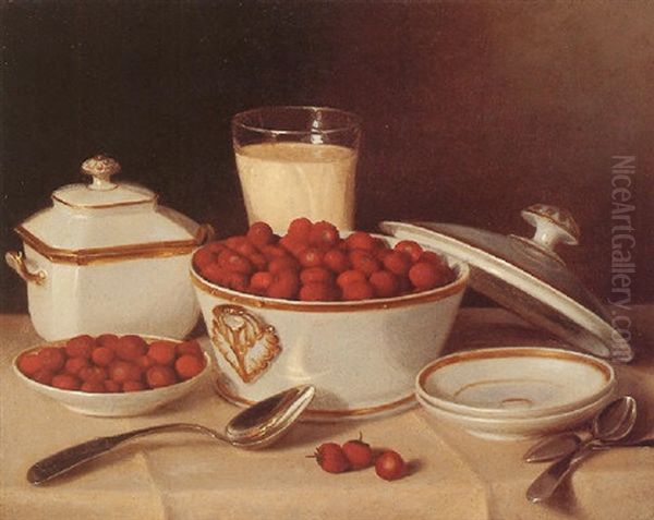 Strawberries And Cream Oil Painting by John F. Francis