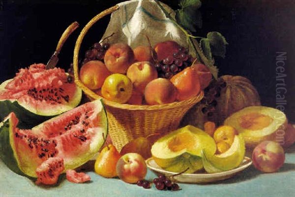 Still Life With Melons, Peaches And Grapes Oil Painting by John F. Francis