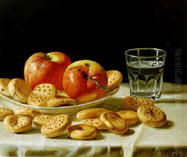 Still Life With Apples And Biscuits Oil Painting by John F. Francis