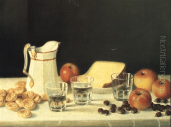 Still Life With Cheese, Chestnuts And Crackers Oil Painting by John F. Francis