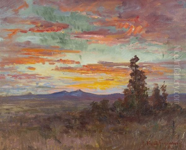 Sunset - Near Albuquerque, New Mexico - Volcano Peaks Oil Painting by John Bond Francisco