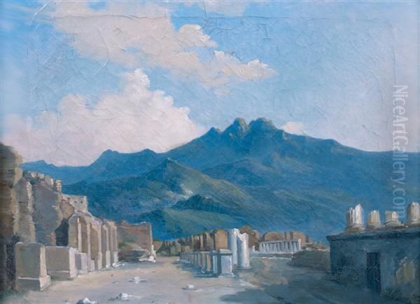 Vue De Pompei Oil Painting by Philippe Auguste Thomas