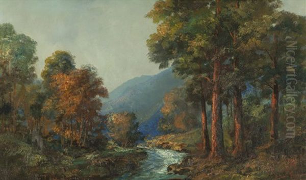 Stream Through A Wooded Landscape Oil Painting by John Bond Francisco