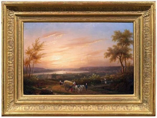 Weite Flusslandschaft Bei Sonnenuntergang Oil Painting by Philippe Auguste Thomas