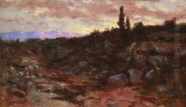 Western Sunset Landscape At Dusk Oil Painting by John Bond Francisco