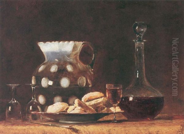 A Still Life With A Wine Flask Oil Painting by John Bond Francisco