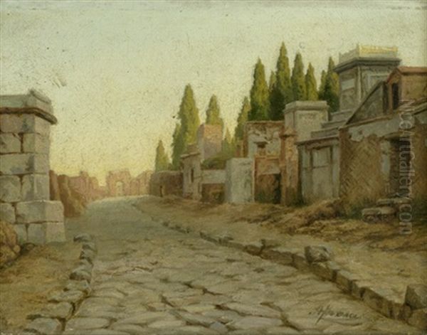 Die Strada Delle Tombe In Pompei Oil Painting by Adolf Theodor Franck