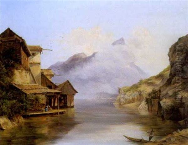 Am Hallstattersee (?) Oil Painting by Alfred von Franck