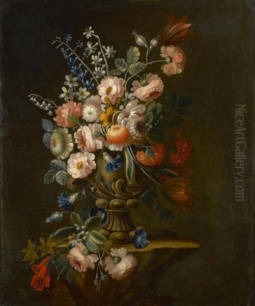 A Still Life With Roses, Bluebells, Primroses And Other Flowers; Also Another Painting By The Same Hand Oil Painting by Christoffel Frederik Franck