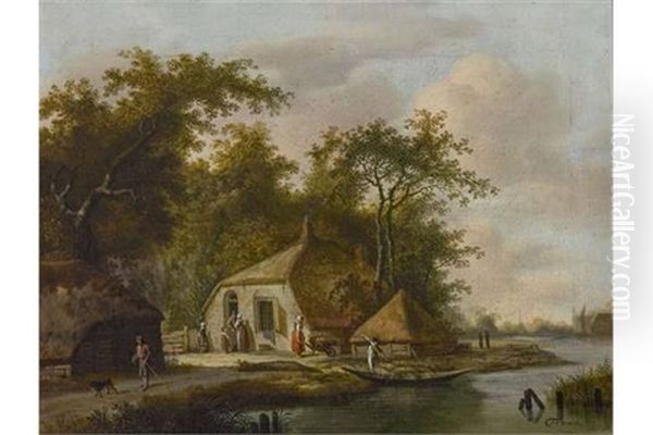 Hollandische Flusslandschaft Mit Bauernkate Und Figurenstaffage Oil Painting by Christoffel Frederik Franck