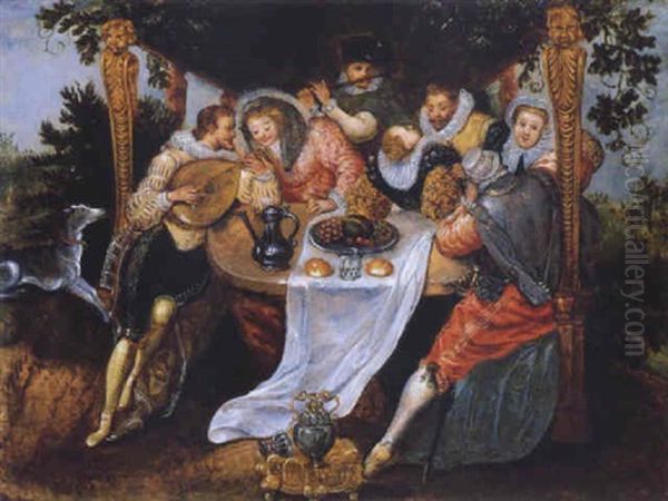 Musiziere Und Feiernde Gesellschaft Im Freien Oil Painting by Jan Baptist Franck