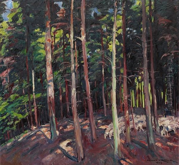 Wald Im Solling Mit Schafherde Oil Painting by Philipp Franck