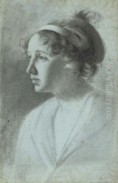 Portrait Of Mademoiselle De Lacaze, Bust-length, In Three-quarter Profile To The Left Oil Painting by Jacques-Jean- Baptiste Augustin