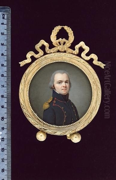 An Artillery Officer, Wearing Dark Blue Uniform With Red Piping And Gold Epaulette Oil Painting by Jacques-Jean- Baptiste Augustin