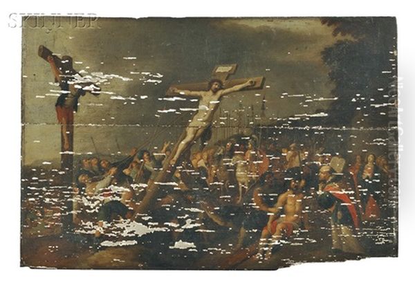 Raising The Cross Oil Painting by Frans Francken III