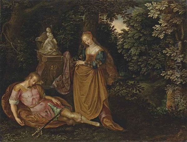 Pyramus And Thisbe In A Wooded Landscape Oil Painting by Frans Francken III