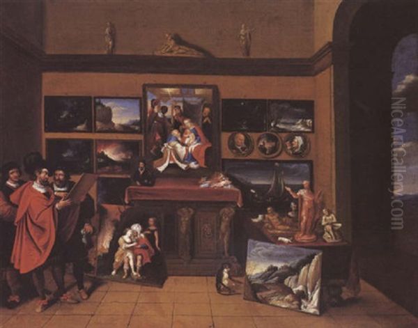 Reunion D'amateurs Dans Un Cabinet De Peinture Oil Painting by Frans Francken III