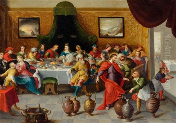 The Wedding At Cana: The Miracle Of Turning Water Into Wine Oil Painting by Hieronymus Francken III