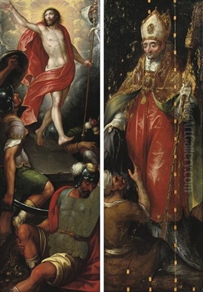 The Resurrection Of Christ (+ Saint Martin, Verso) Oil Painting by Ambrosius Francken the Elder