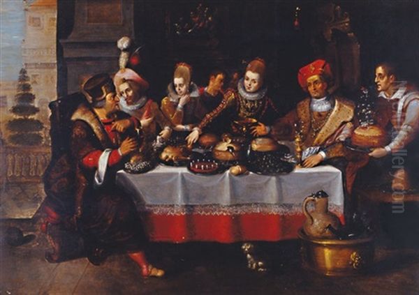 Scene De Banquet by Ambrosius Francken the Elder