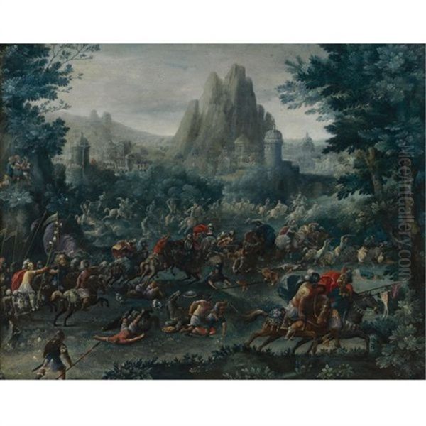 Battle Scene With A Mountainous Landscape Beyond Oil Painting by Frans Francken the Elder