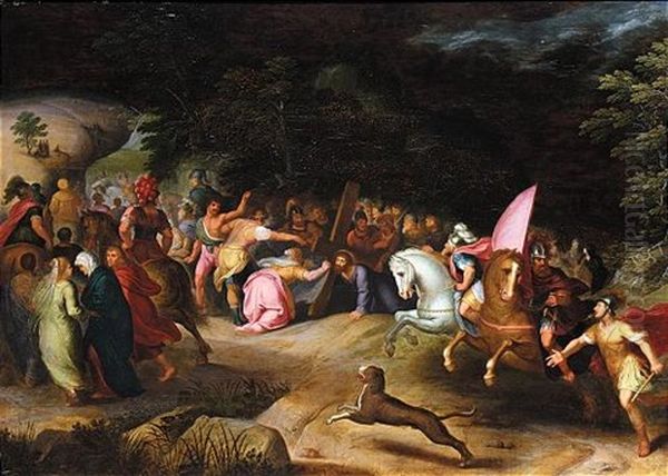 Saint Veronica Holding Out Her Veil To Christ On The Road To Calvary Oil Painting by Frans Francken the Elder