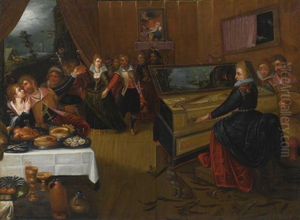 A Banquet Scene, An Allegory On Love And Lust Oil Painting by Hieronymus Francken the Elder