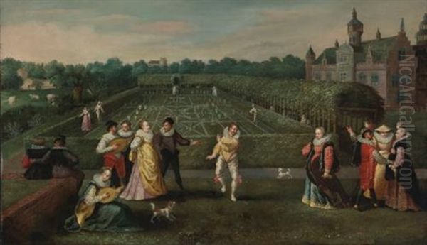 Courtiers Strolling In A Garden Oil Painting by Hieronymus Francken the Elder