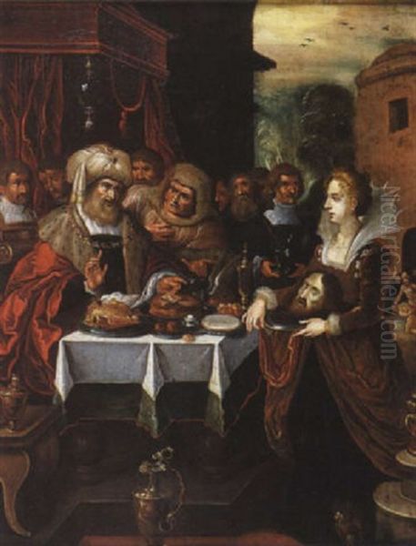 Salome Apportant La Tete De Saint Jean-baptiste Dit Le Festin D'herode Oil Painting by Hieronymus Francken the Elder