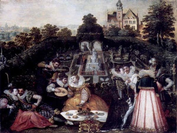 Gesellschaft Im Schlossgarten Oil Painting by Hieronymus Francken the Elder