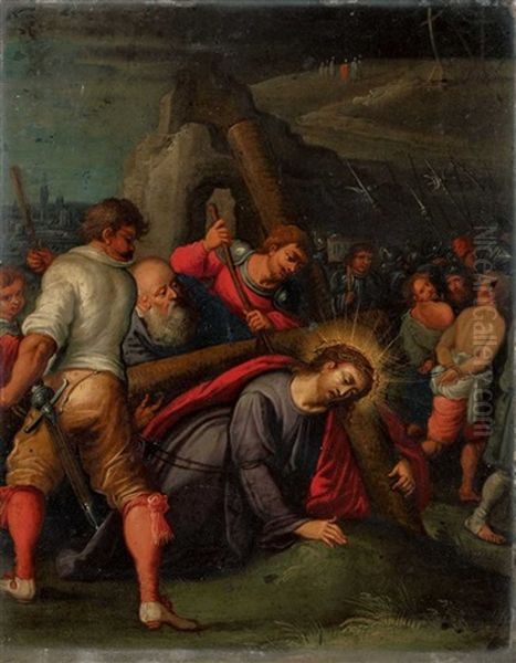 Jesus Fallt Unter Dem Kreuz Oil Painting by Ambrosius Francken the Younger