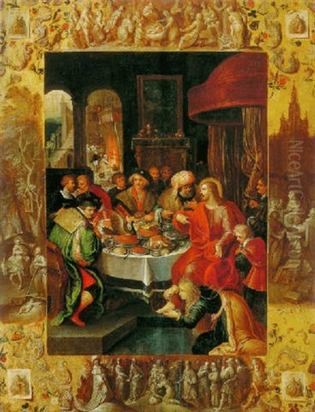 Christ In The House Of Simon With Scenes From The Life Of Christ Oil Painting by Ambrosius Francken the Younger