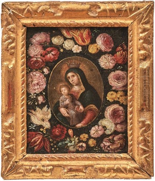 Madonna Im Blutenkranz Oil Painting by Frans Francken the Younger