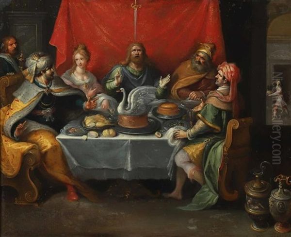 Le Festin De Damocles (collaboration With Workshop) Oil Painting by Frans Francken the Younger