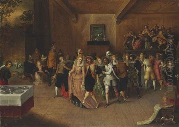 Dancers And Musicians In An Interior Oil Painting by Hieronymus Francken the Younger