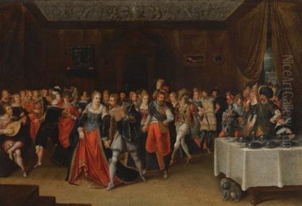 An Interior Scene With Elegant Figures At A Wedding by Hieronymus Francken the Younger