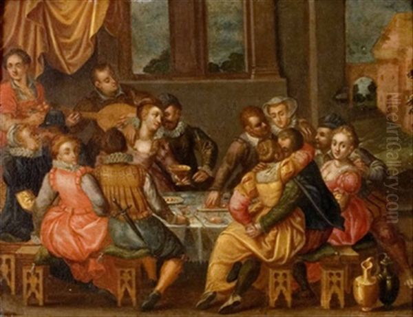 Vornehme Gesellschaft Bei Tisch Oil Painting by Hieronymus Francken the Younger