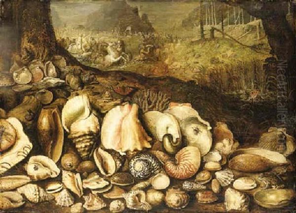 The Maritime Realm: A Still Life Of Shells On A Shore, The Triumph Of Neptune Beyond Oil Painting by Hieronymus Francken the Younger