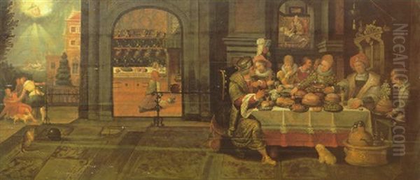 Lazarus In The House Of The Rich Man Oil Painting by Hieronymus Francken the Younger