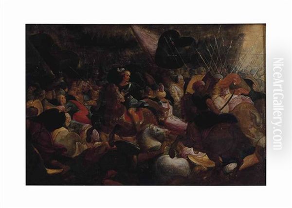 A Battle Scene Oil Painting by Hieronymous Francken